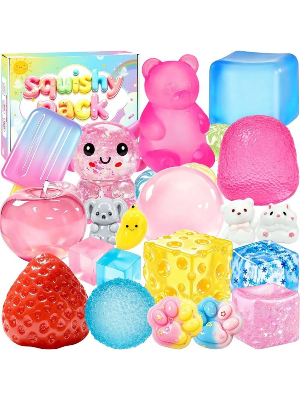 24 Pack Squishy Fidget Toys Set - Cute Stress Balls, Multi Shapes for Kids